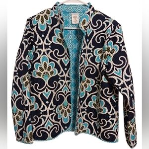 WOMEN'S ALFRED DUNNER VINTAGE BLUE QUILTED LIGHTWEIGHT FLORAL JACKET SIZE 12P